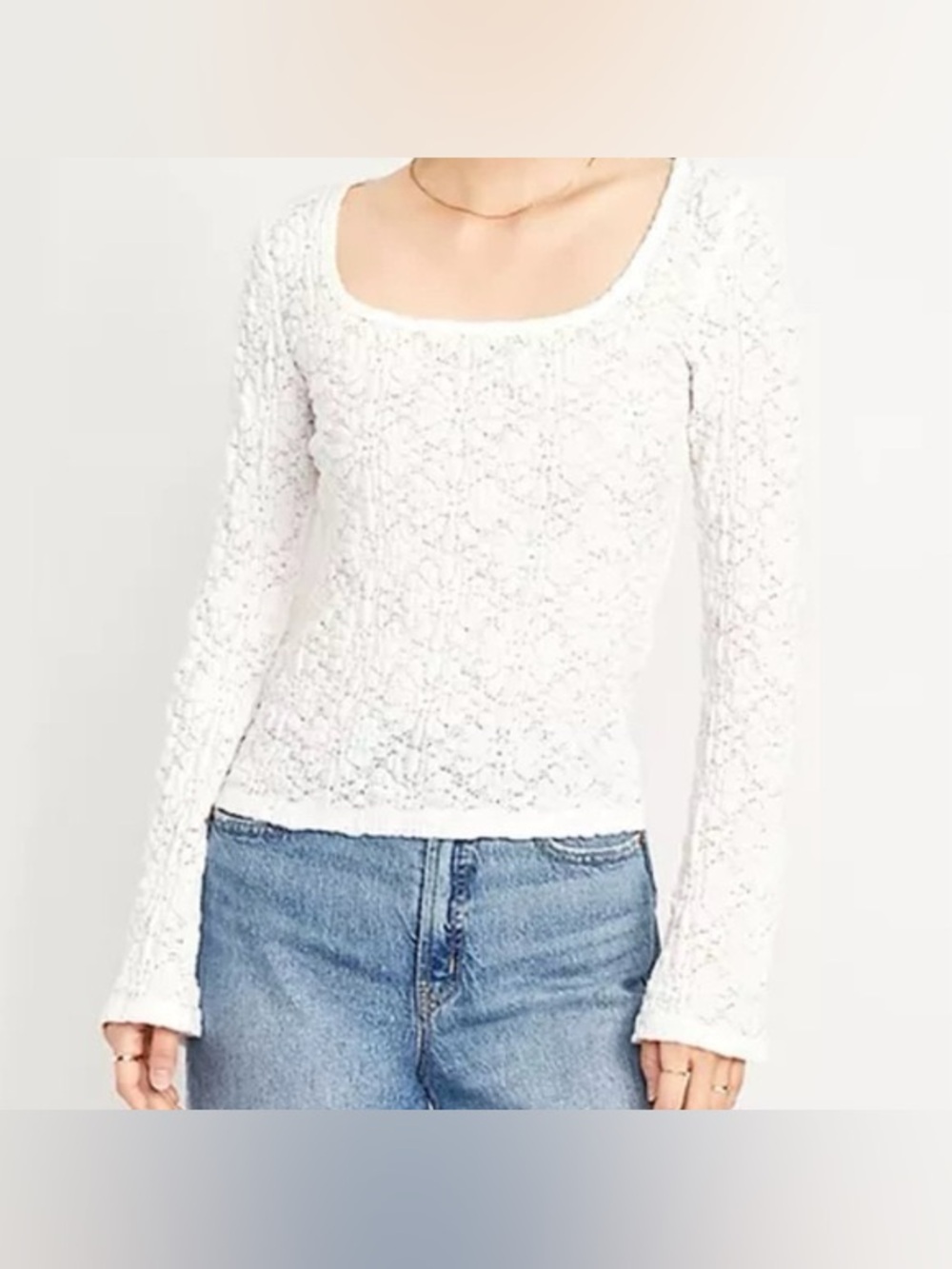 New $27 Old Navy White Floral Stretch Textured Lace Bell Sleeve Boho Top Shirt L